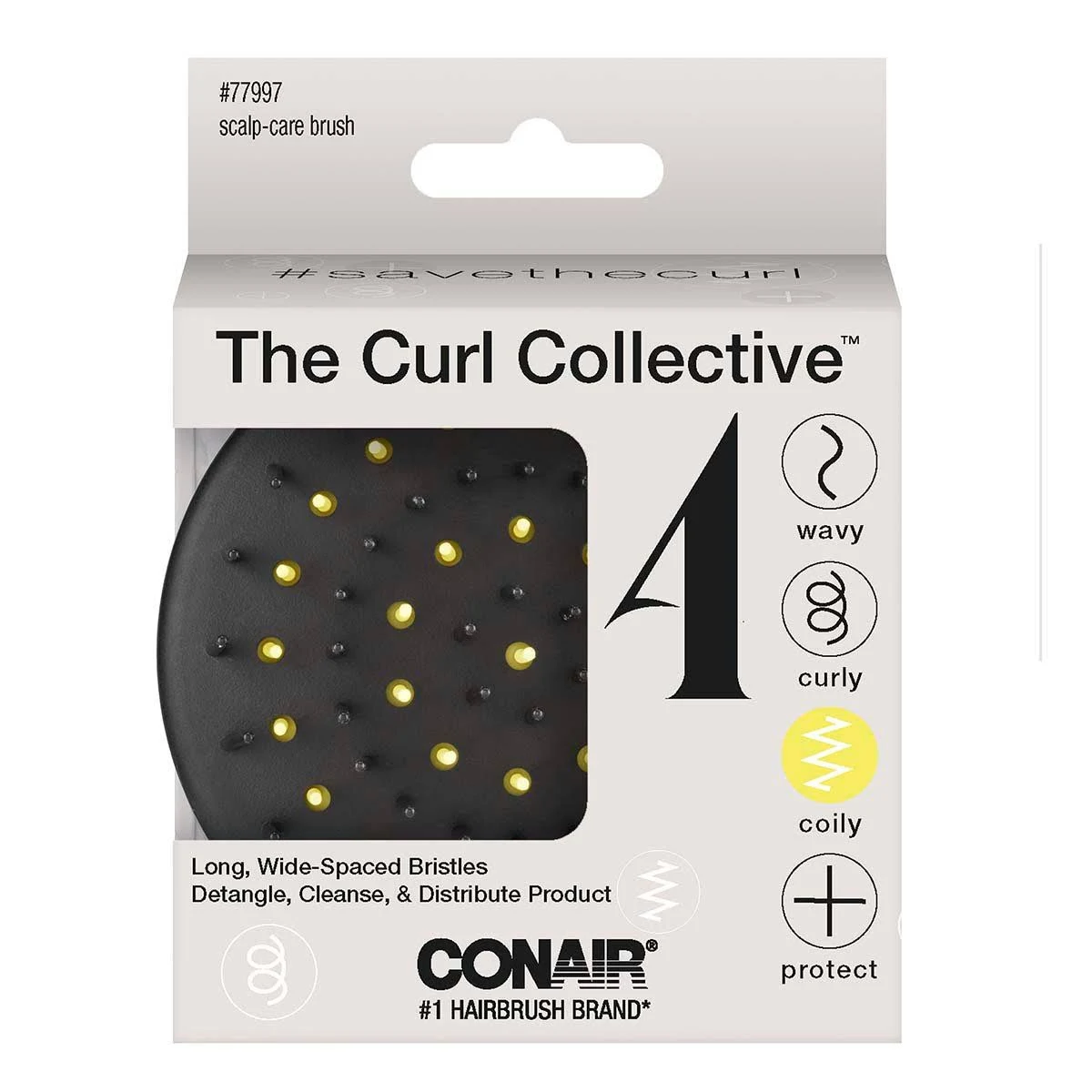 ITEM#77997 The Curl Collective for Conair Coily Hair Scalp Brush PACK:24/3 UPC:074108779977